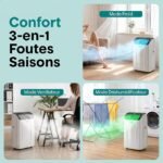 SereneLife Climatiseur Portable 12 000 BTU – Clim Mobile 4 en 1 Silencieuse avec WiFi – Image 3